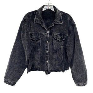 Women’s Cropped Distressed Black Corduroy Jacket